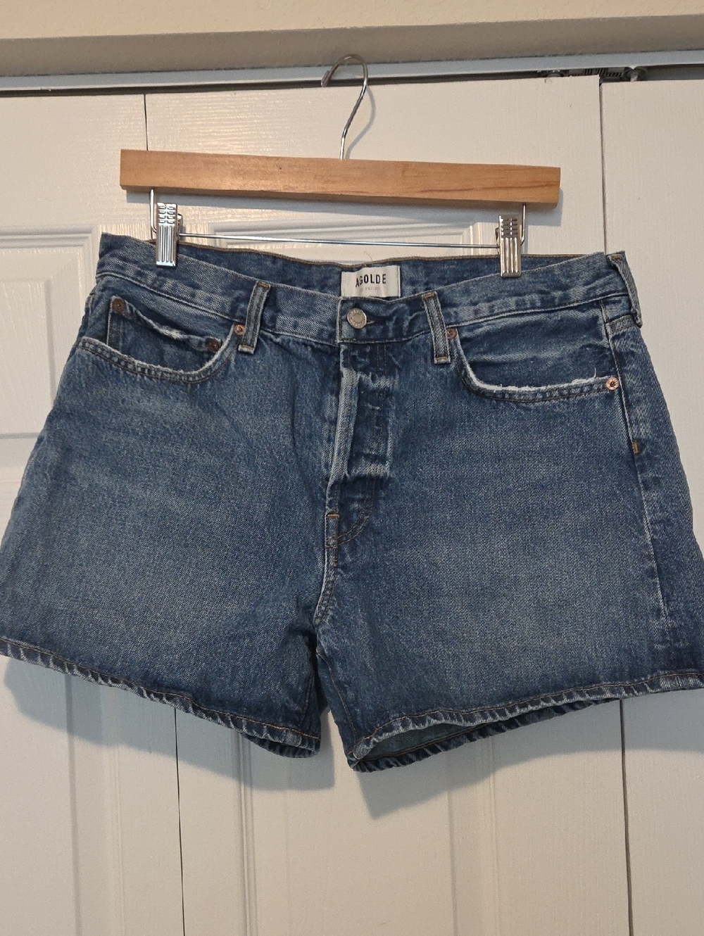 Agolde Parker Long Blue Denim Shorts